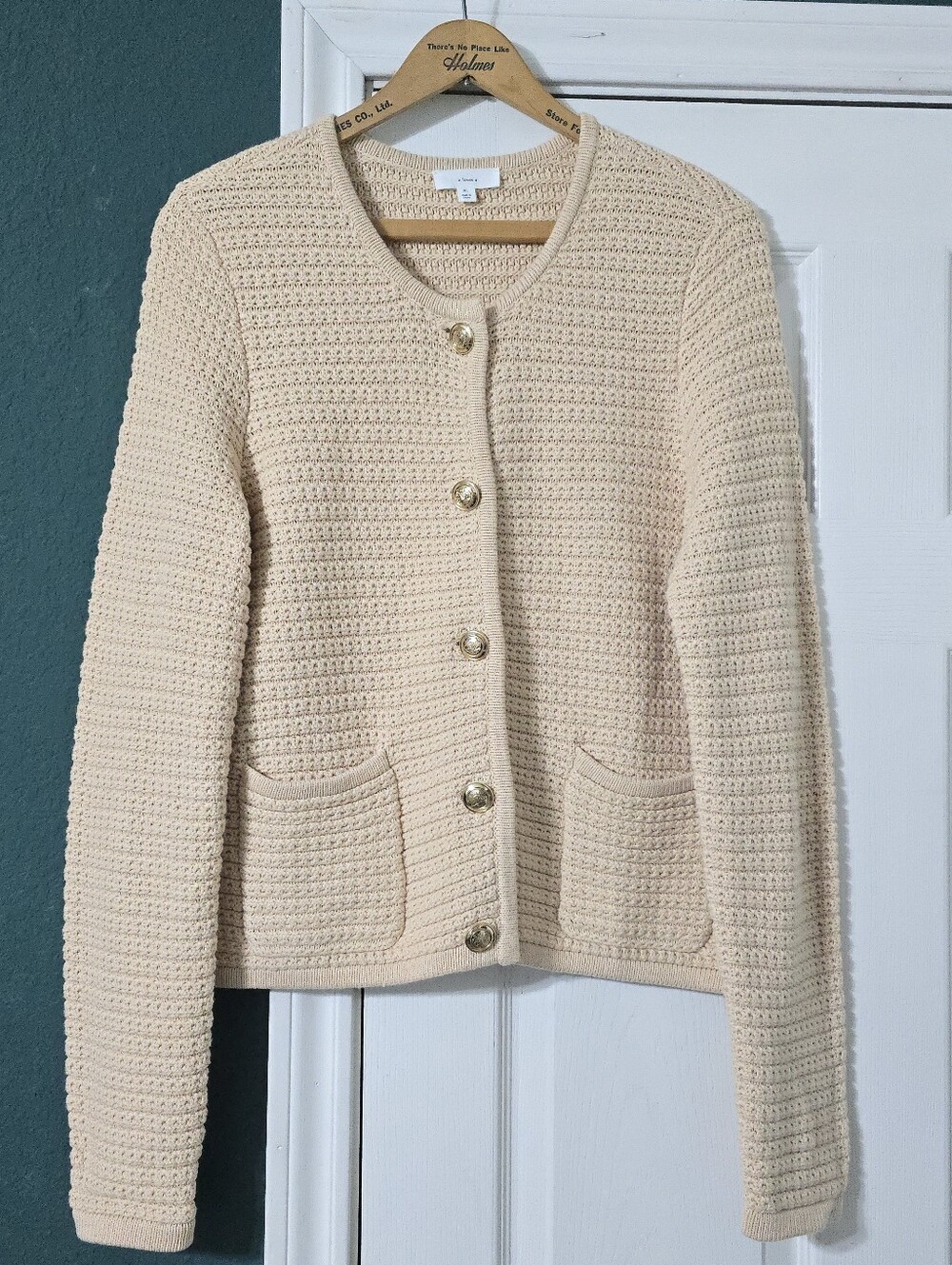 a loves a Cream Textured Knit Button Cardigan Sweater XL Wool Blend Old Money